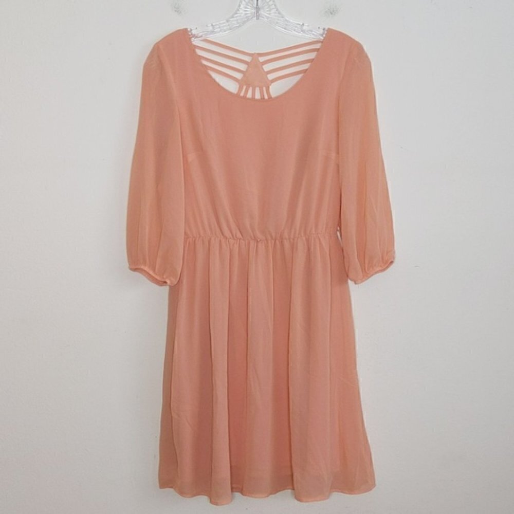 Pink Caged Back 3/4 Sleeve Dress